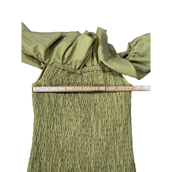 Off-Shoulder Ruffled Smocked Green Mini Dress By Shein XS - Picture 5 of 8